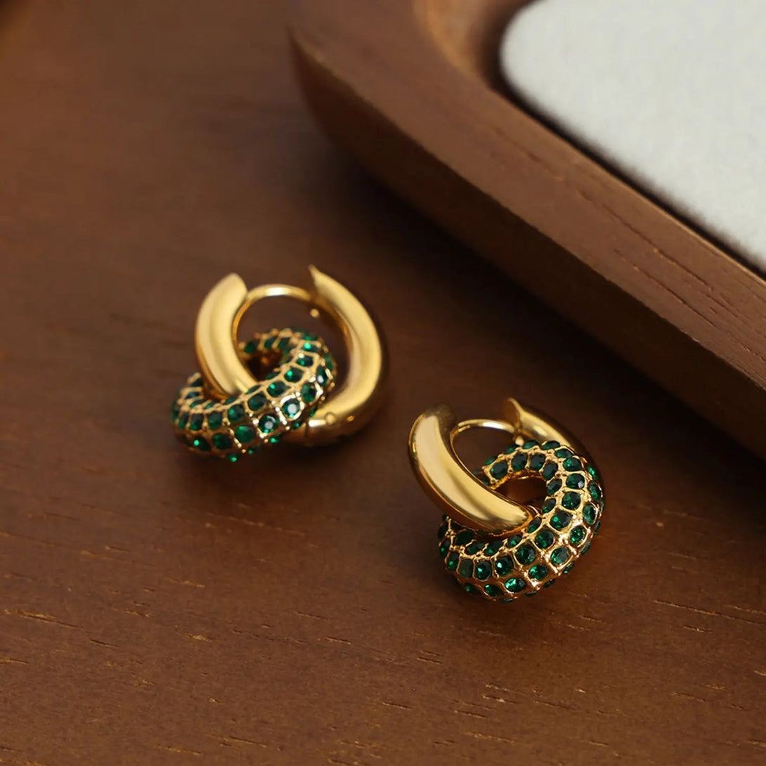 Lovcia Titanium Steel Inlaid Zircon Double-Hoop Earrings-Earrings-Gold-One Size-Gold