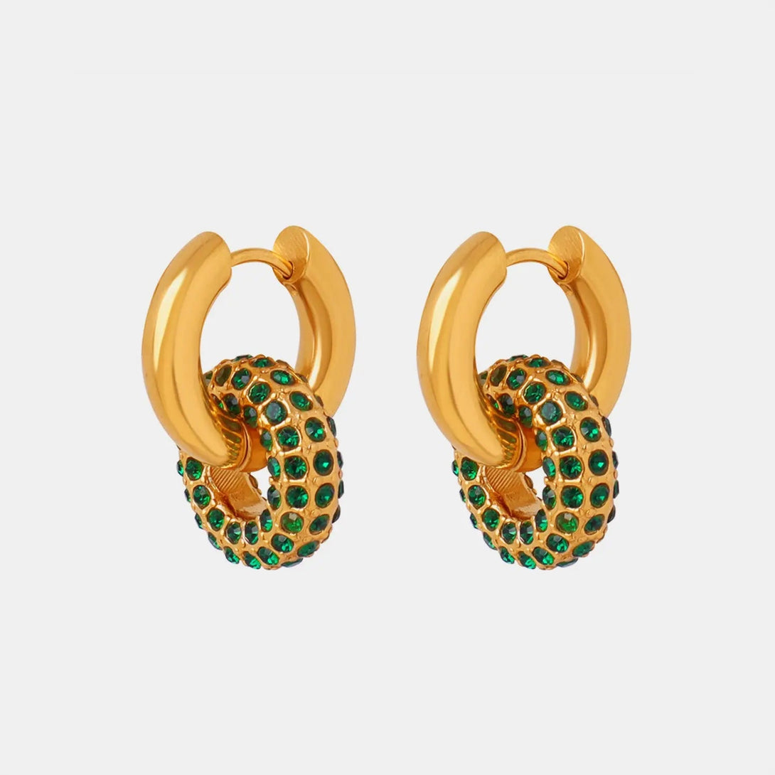 Lovcia Titanium Steel Inlaid Zircon Double-Hoop Earrings-Earrings-Gold-One Size-Gold