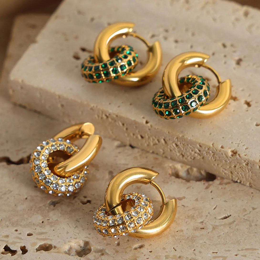 Lovcia Titanium Steel Inlaid Zircon Double-Hoop Earrings-Earrings-Gold-One Size-Gold