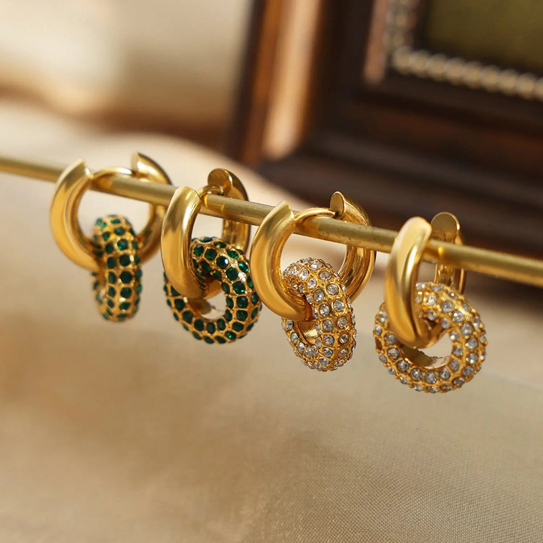 Lovcia Titanium Steel Inlaid Zircon Double-Hoop Earrings-Earrings-Gold-One Size-Gold