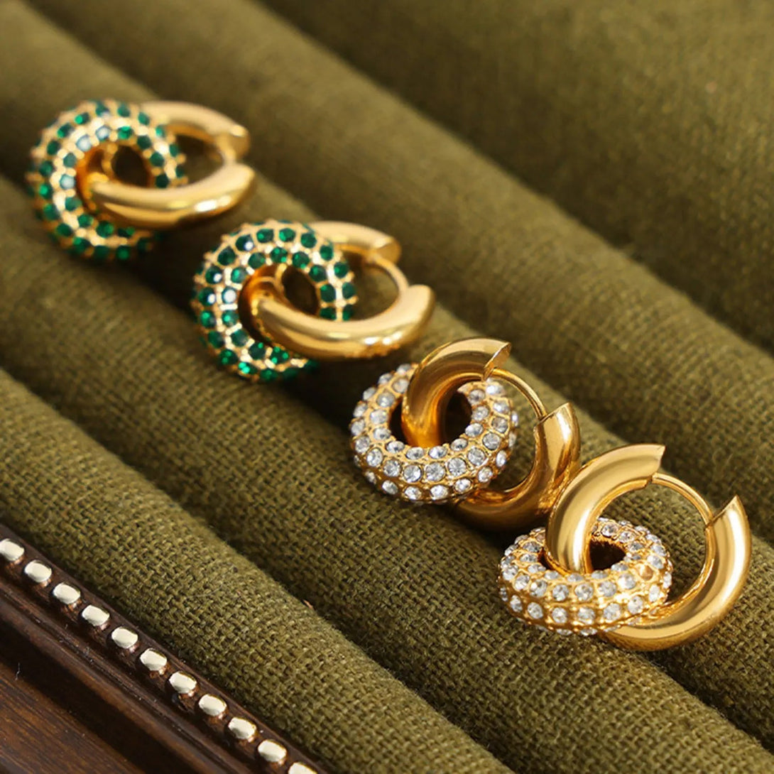 Lovcia Titanium Steel Inlaid Zircon Double-Hoop Earrings-Earrings-Gold-One Size-Gold