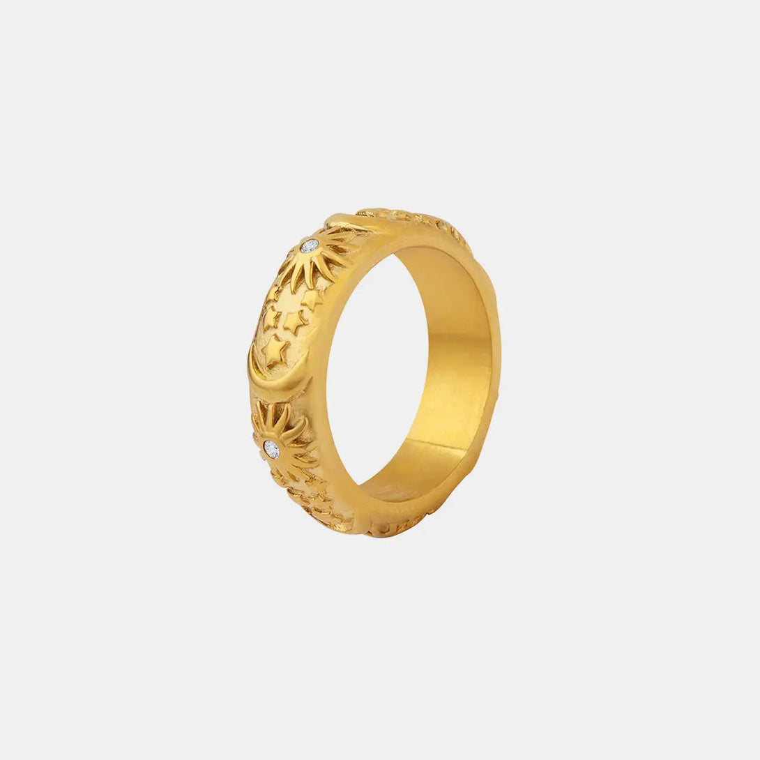 Lovcia Titanium Steel Inlaid Zircon Embossed Ring-Rings-Gold-6-Gold