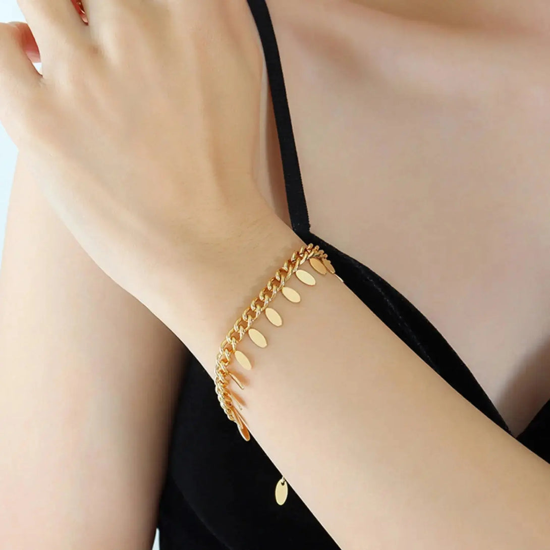Lovcia Titanium Steel Leaf Charm Bracelet-Bracelets-Gold-One Size-Gold