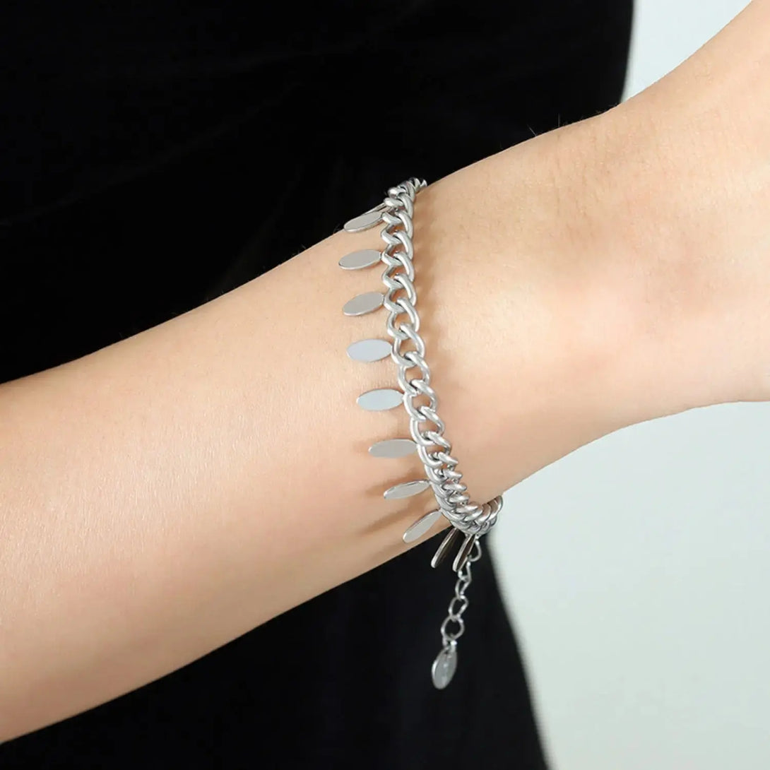 Lovcia Titanium Steel Leaf Charm Bracelet-Bracelets-Silver-One Size-Silver