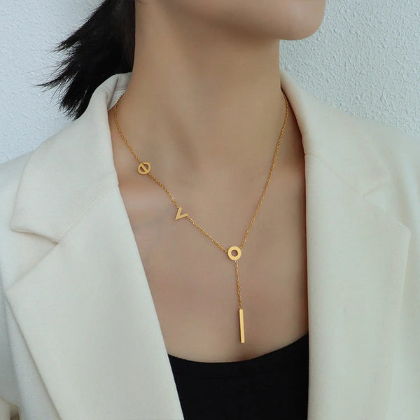 Lovcia Titanium Steel Letter Necklace-Necklaces-Gold-One Size-Gold