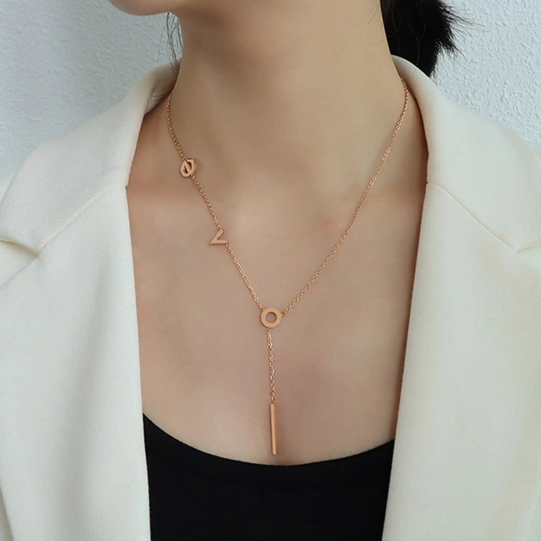 Lovcia Titanium Steel Letter Necklace-Necklaces-Rose Gold-One Size-Rose Gold