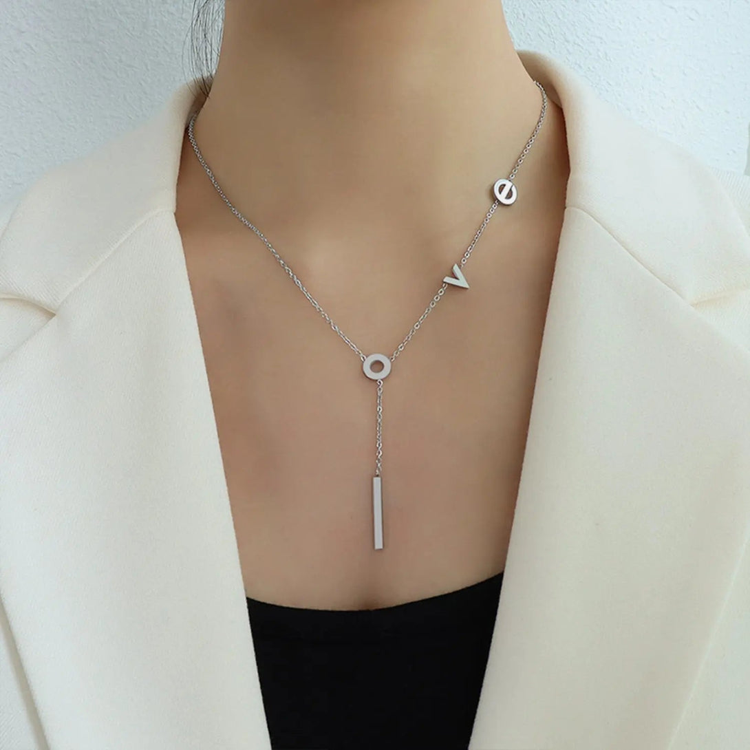 Lovcia Titanium Steel Letter Necklace-Necklaces-Silver-One Size-Silver