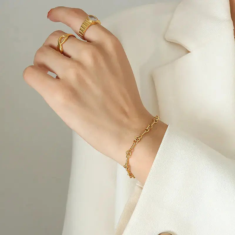 Lovcia Titanium Steel Link Chain Bracelet-Bracelets-Gold-One Size-Gold