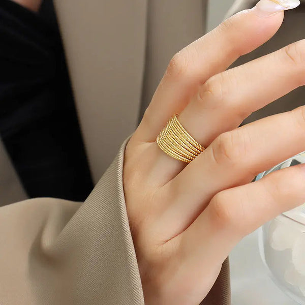 Lovcia Titanium Steel Open Ring-Rings-Gold-6-Gold