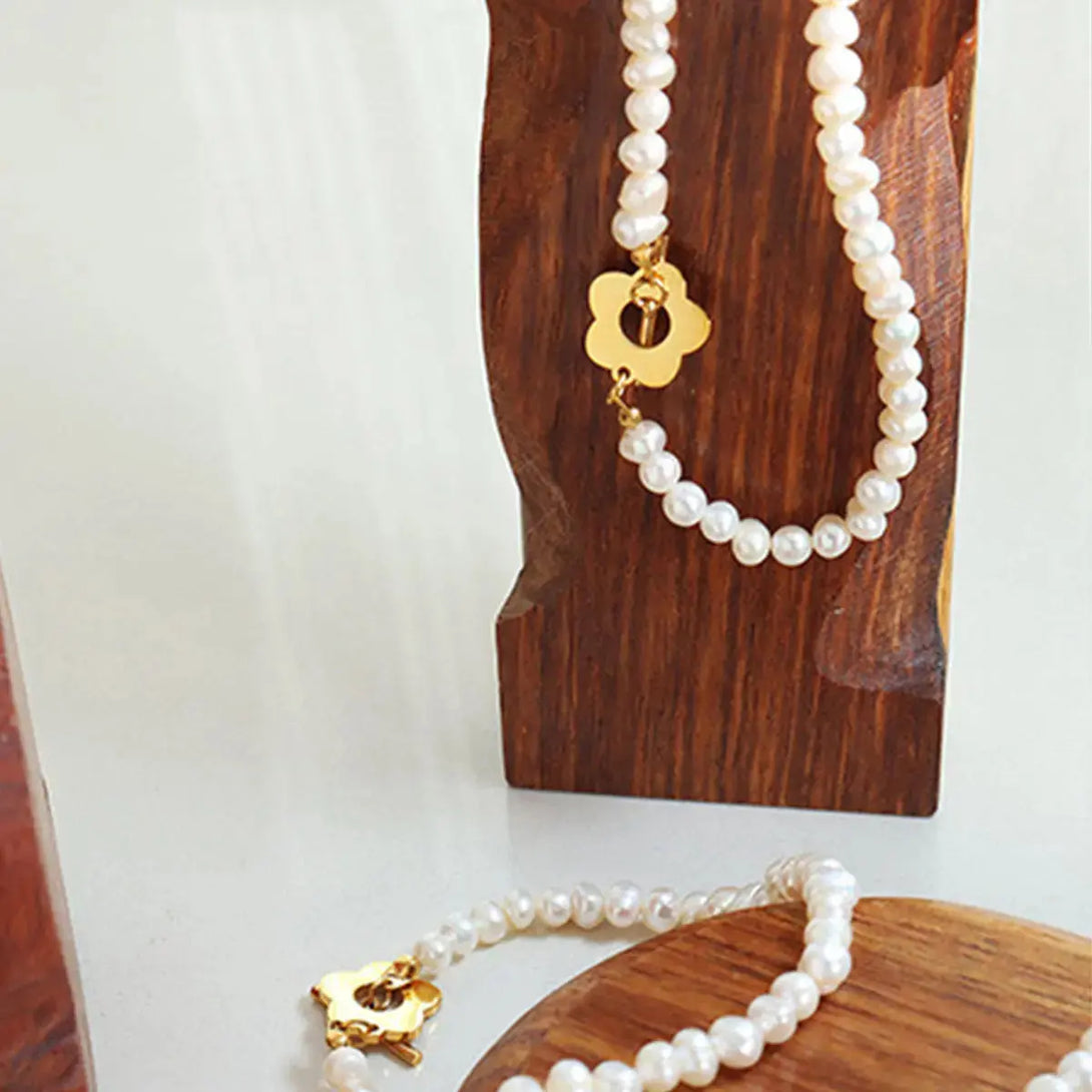 Lovcia Titanium Steel Pearl Flower Bracelet-Bracelets-Gold-One Size-Gold