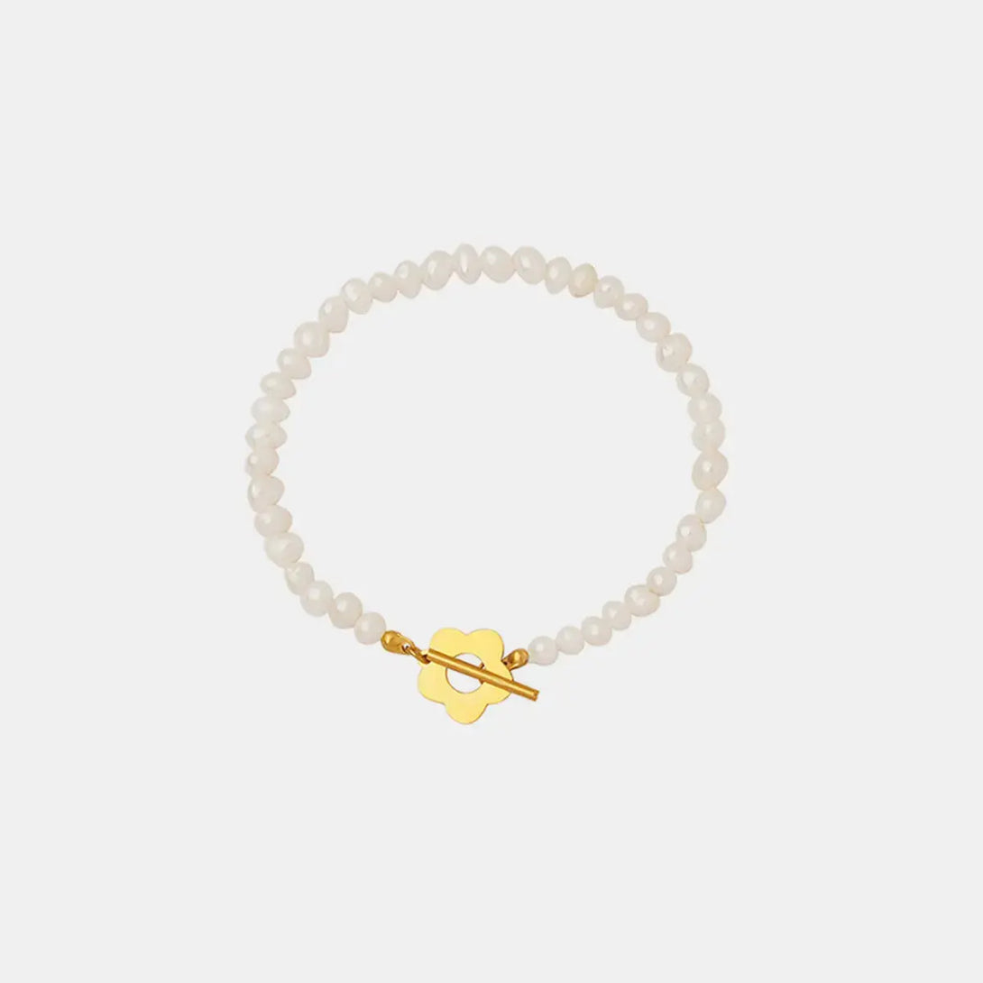 Lovcia Titanium Steel Pearl Flower Bracelet-Bracelets-Gold-One Size-Gold