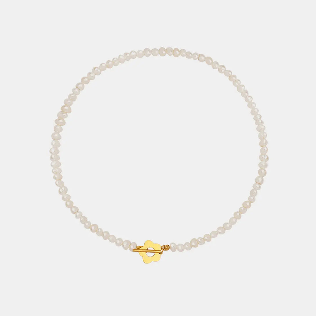 Lovcia Titanium Steel Pearl Flower Necklace-Necklaces-Gold-One Size-Gold