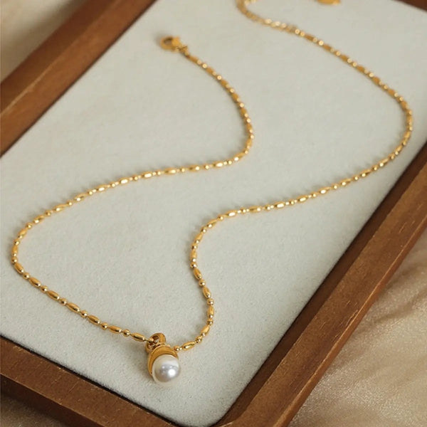 Lovcia Titanium Steel Pearl Pendant Necklace-Necklaces-Gold-One Size-Gold