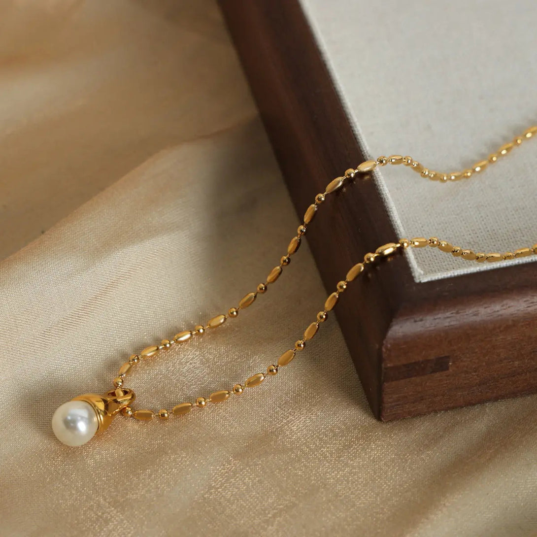 Lovcia Titanium Steel Pearl Pendant Necklace-Necklaces-Gold-One Size-Gold