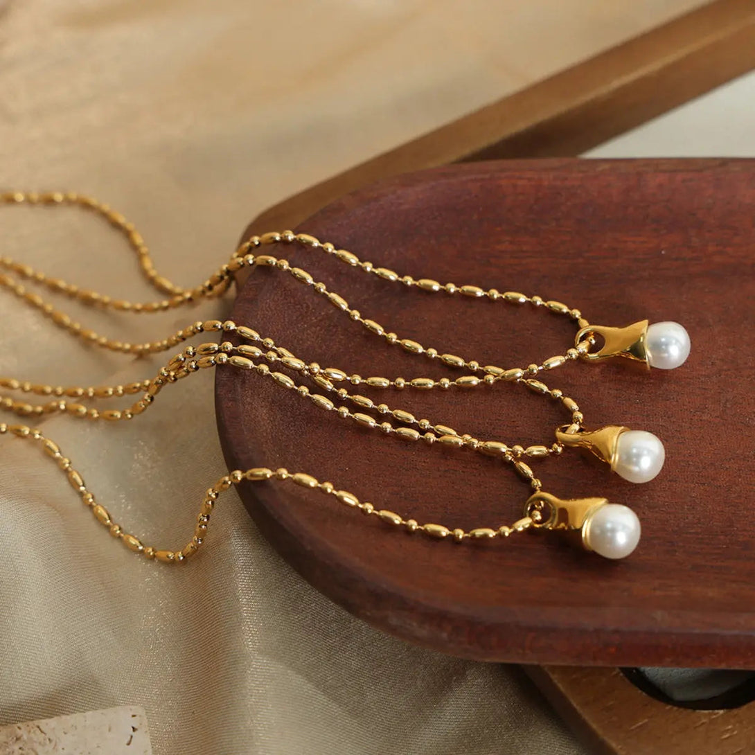 Lovcia Titanium Steel Pearl Pendant Necklace-Necklaces-Gold-One Size-Gold