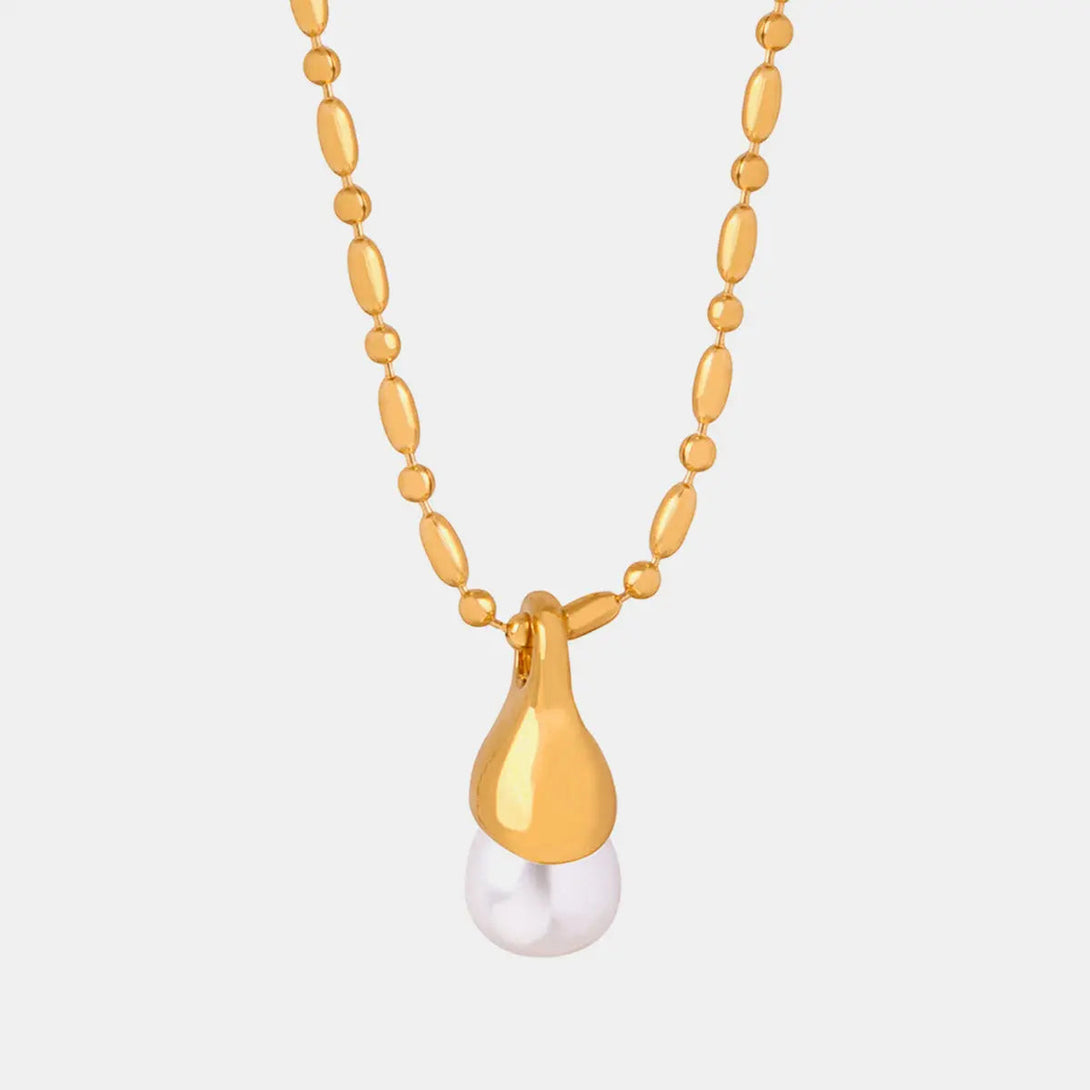 Lovcia Titanium Steel Pearl Pendant Necklace-Necklaces-Gold-One Size-Gold