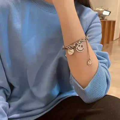 Lovcia Titanium Steel Smiley Face Bracelet Women's Bracelets For Men And Women-Bracelets-H-H