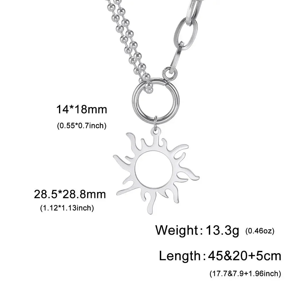 Lovcia Titanium Steel Sun Pendant Necklace Clavicle Chain-Necklaces-Gold-Gold