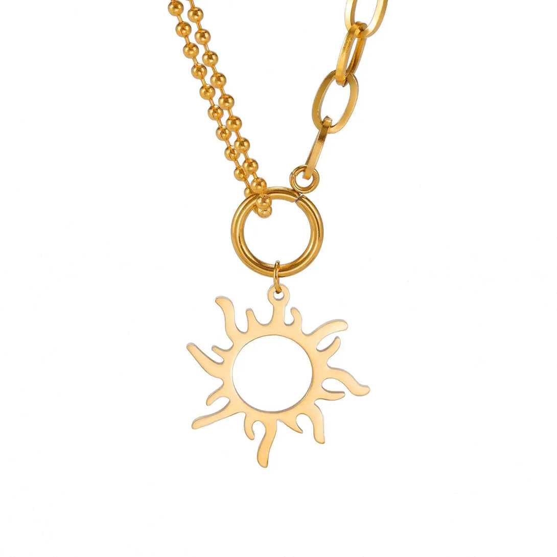 Lovcia Titanium Steel Sun Pendant Necklace Clavicle Chain-Necklaces-Gold-Gold