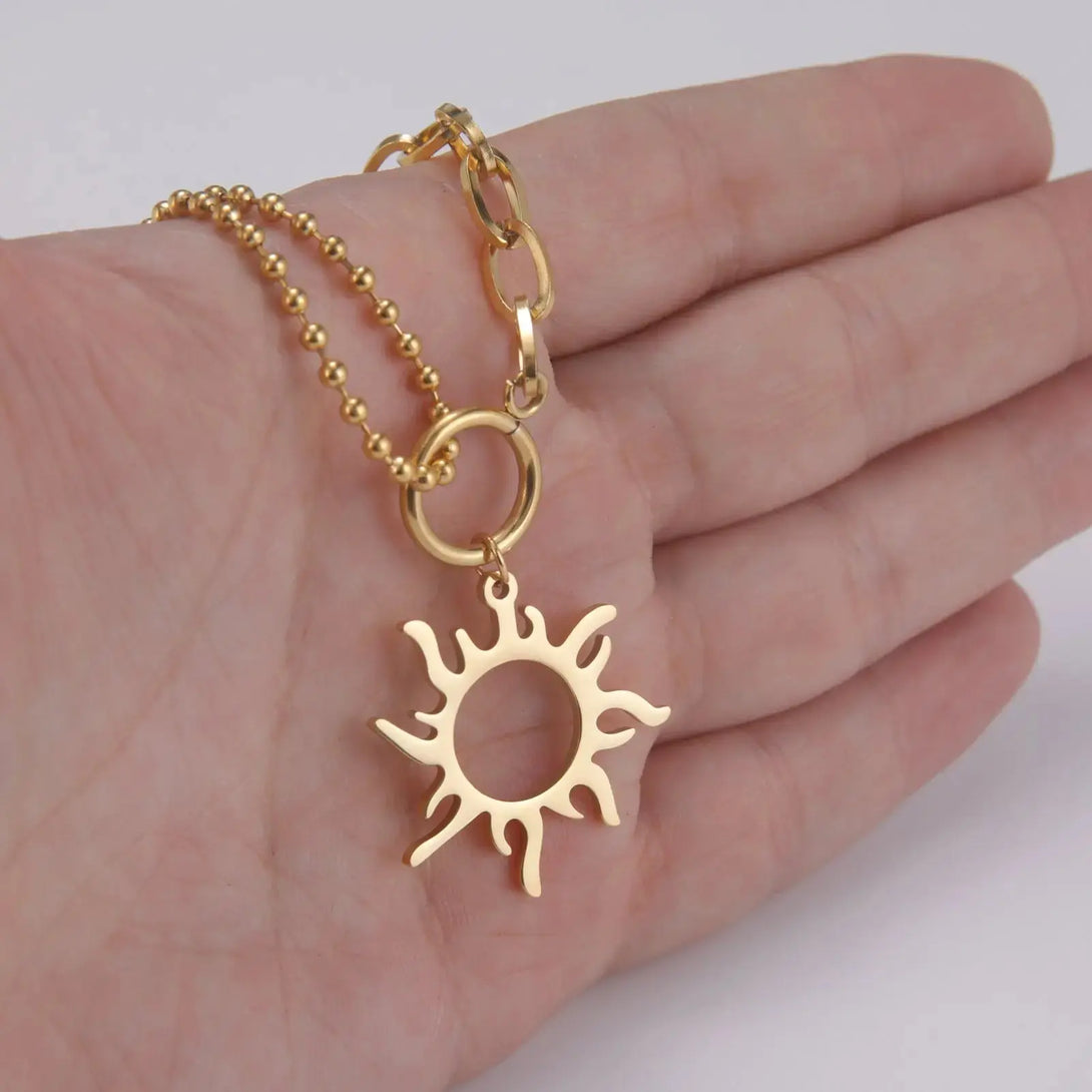 Lovcia Titanium Steel Sun Pendant Necklace Clavicle Chain-Necklaces-Gold-Gold