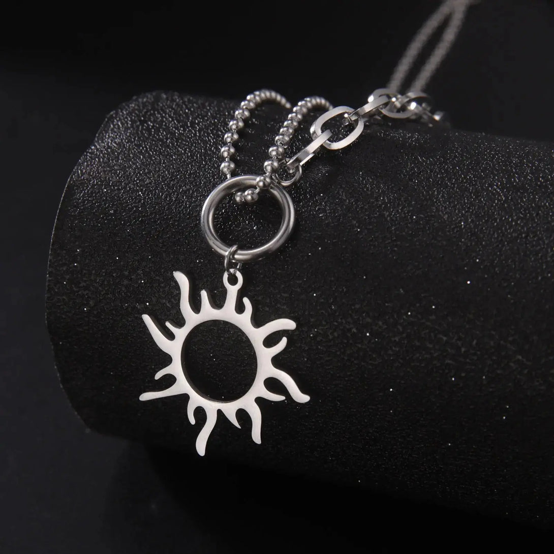 Lovcia Titanium Steel Sun Pendant Necklace Clavicle Chain-Necklaces-Gold-Gold