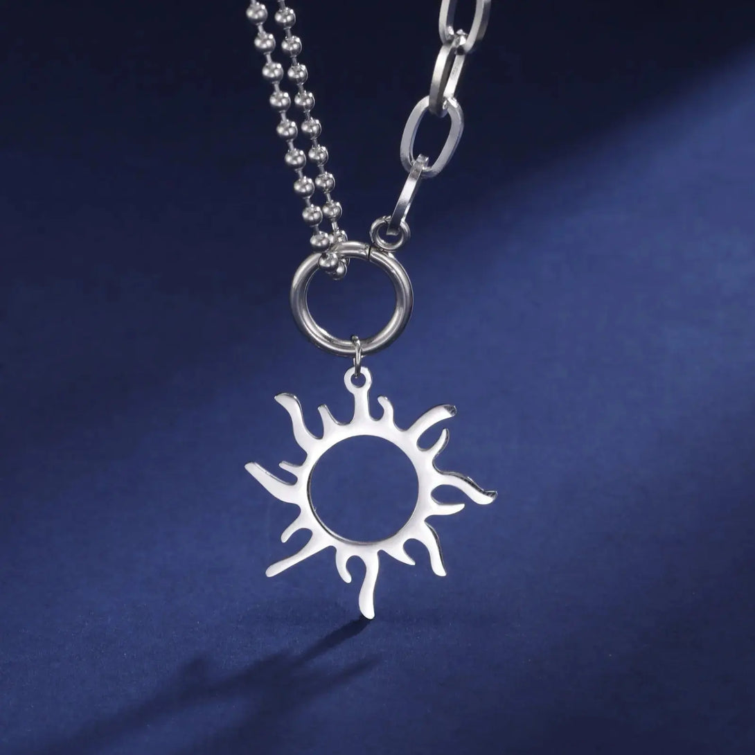 Lovcia Titanium Steel Sun Pendant Necklace Clavicle Chain-Necklaces-Gold-Gold