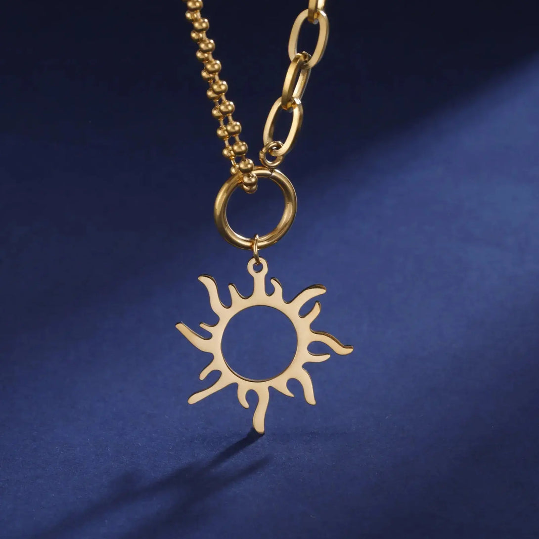 Lovcia Titanium Steel Sun Pendant Necklace Clavicle Chain-Necklaces-Gold-Gold