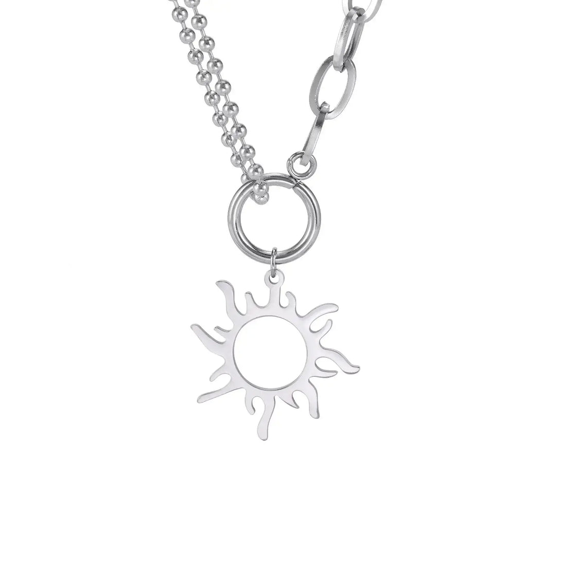 Lovcia Titanium Steel Sun Pendant Necklace Clavicle Chain-Necklaces-Steel-Steel