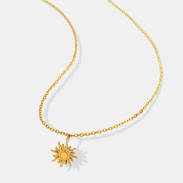 Lovcia Titanium Steel Sun Shape Pendant Necklace-Necklaces-Gold-One Size-Gold