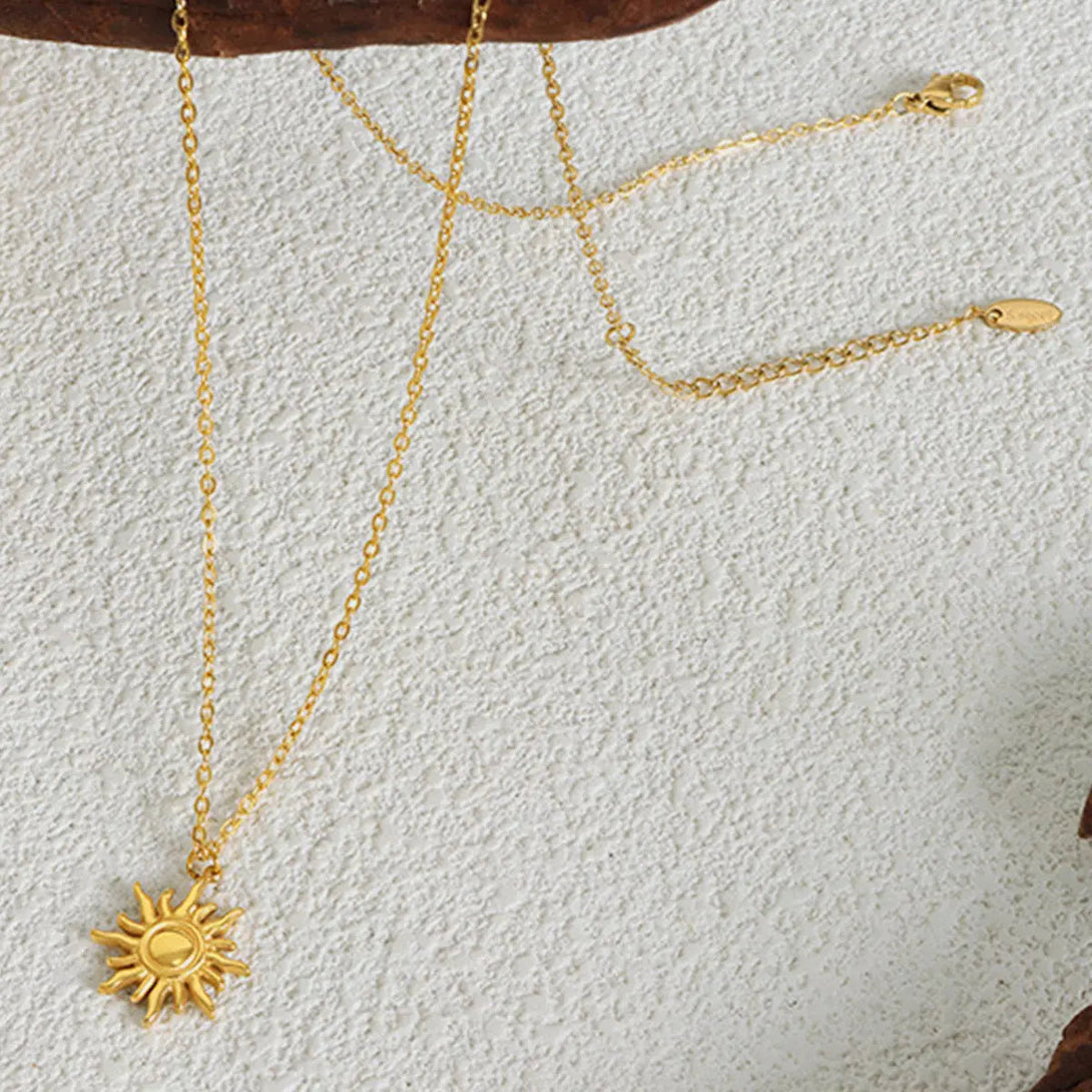 Lovcia Titanium Steel Sun Shape Pendant Necklace-Necklaces-Gold-One Size-Gold