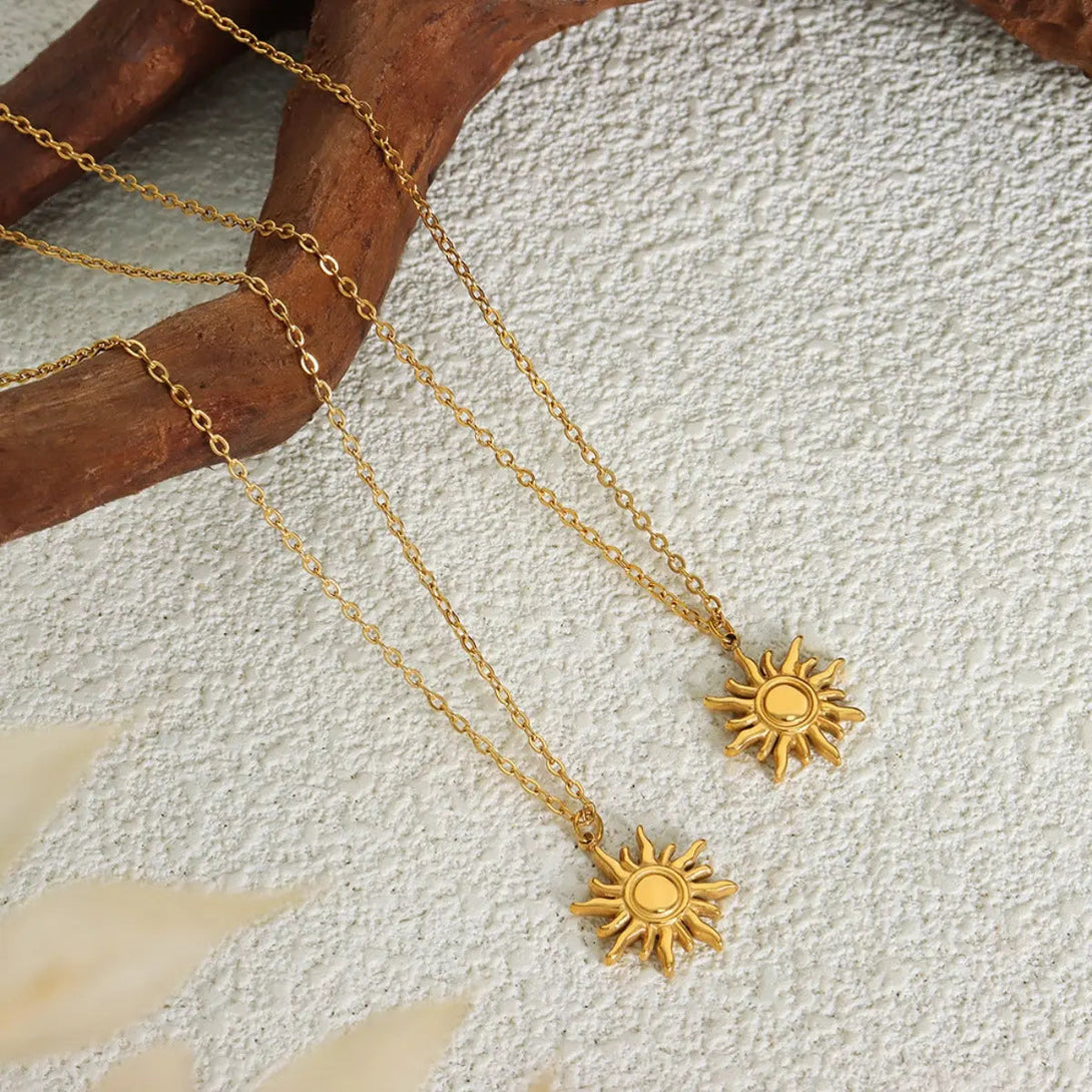 Lovcia Titanium Steel Sun Shape Pendant Necklace-Necklaces-Gold-One Size-Gold