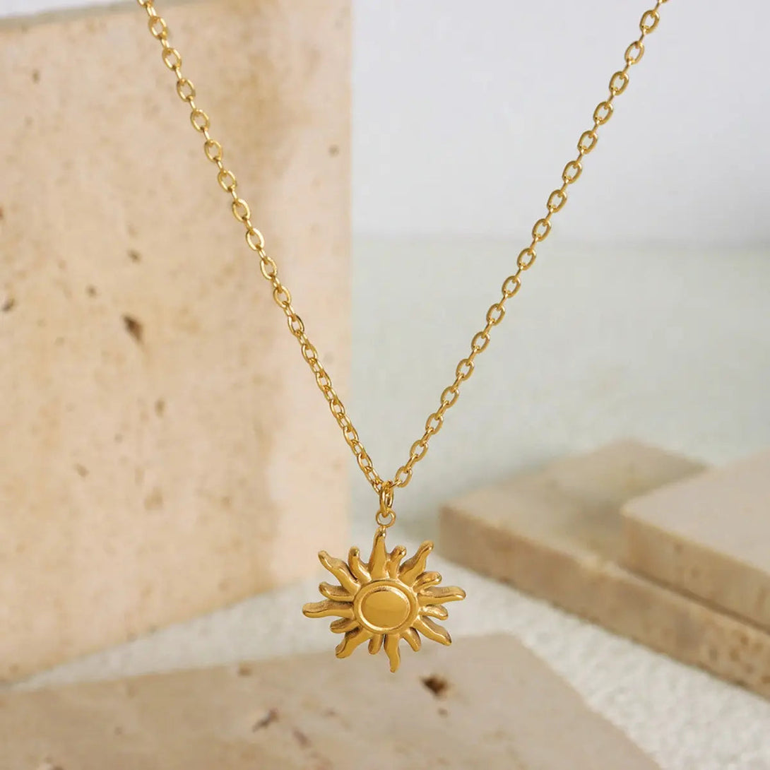 Lovcia Titanium Steel Sun Shape Pendant Necklace-Necklaces-Gold-One Size-Gold