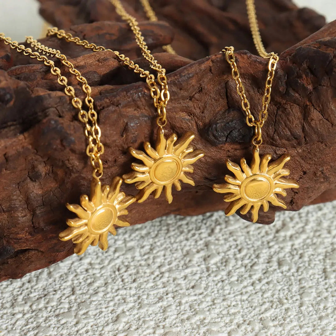 Lovcia Titanium Steel Sun Shape Pendant Necklace-Necklaces-Gold-One Size-Gold