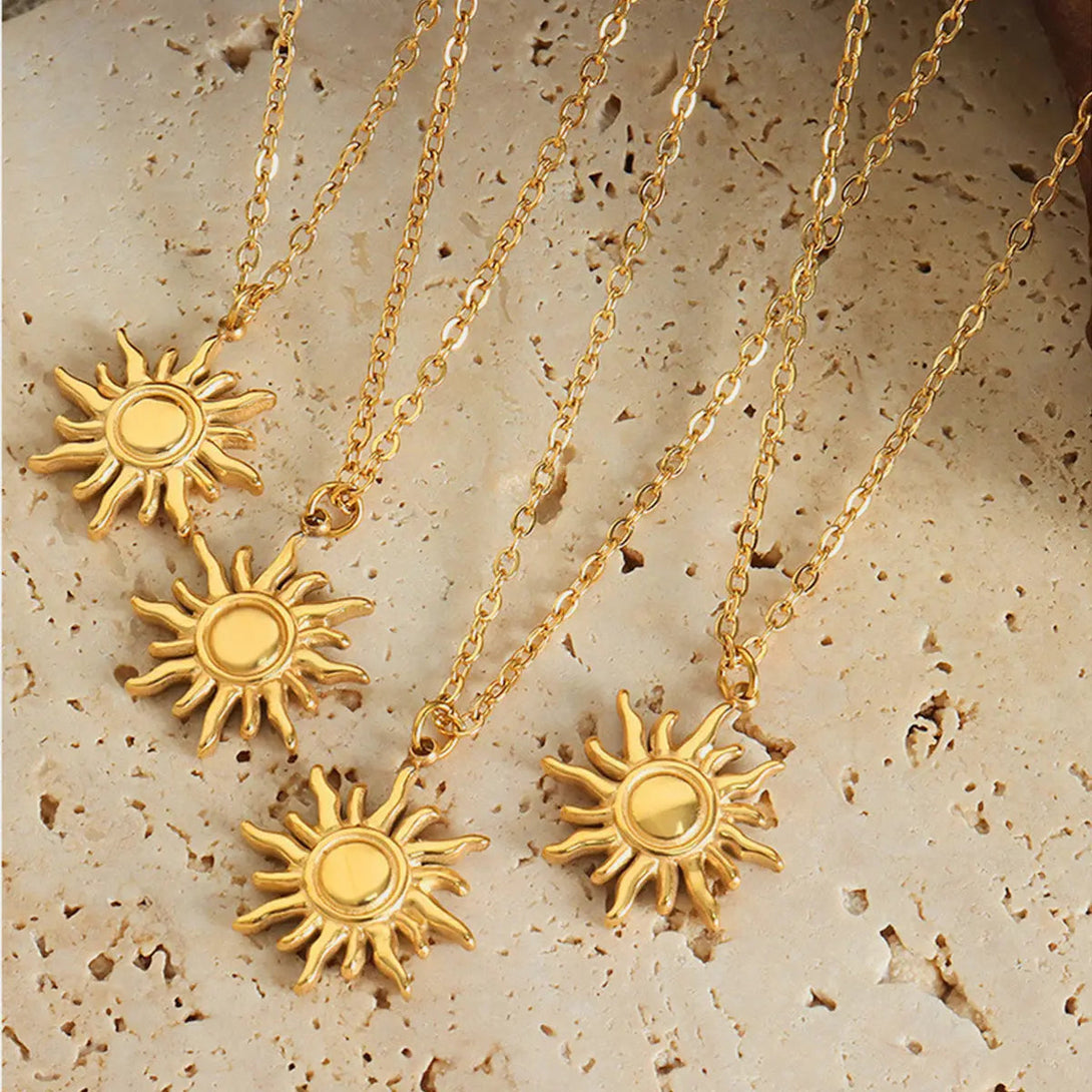 Lovcia Titanium Steel Sun Shape Pendant Necklace-Necklaces-Gold-One Size-Gold