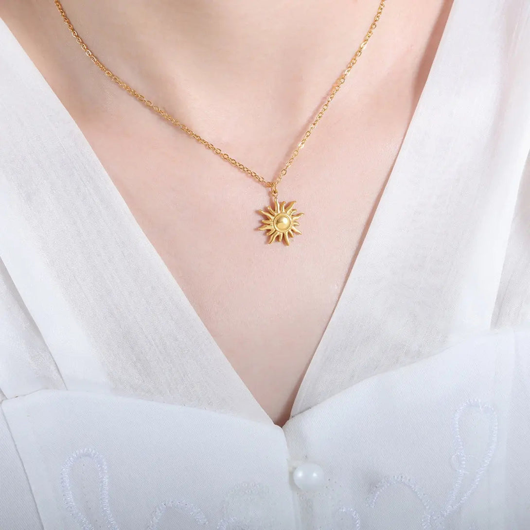 Lovcia Titanium Steel Sun Shape Pendant Necklace-Necklaces-Gold-One Size-Gold