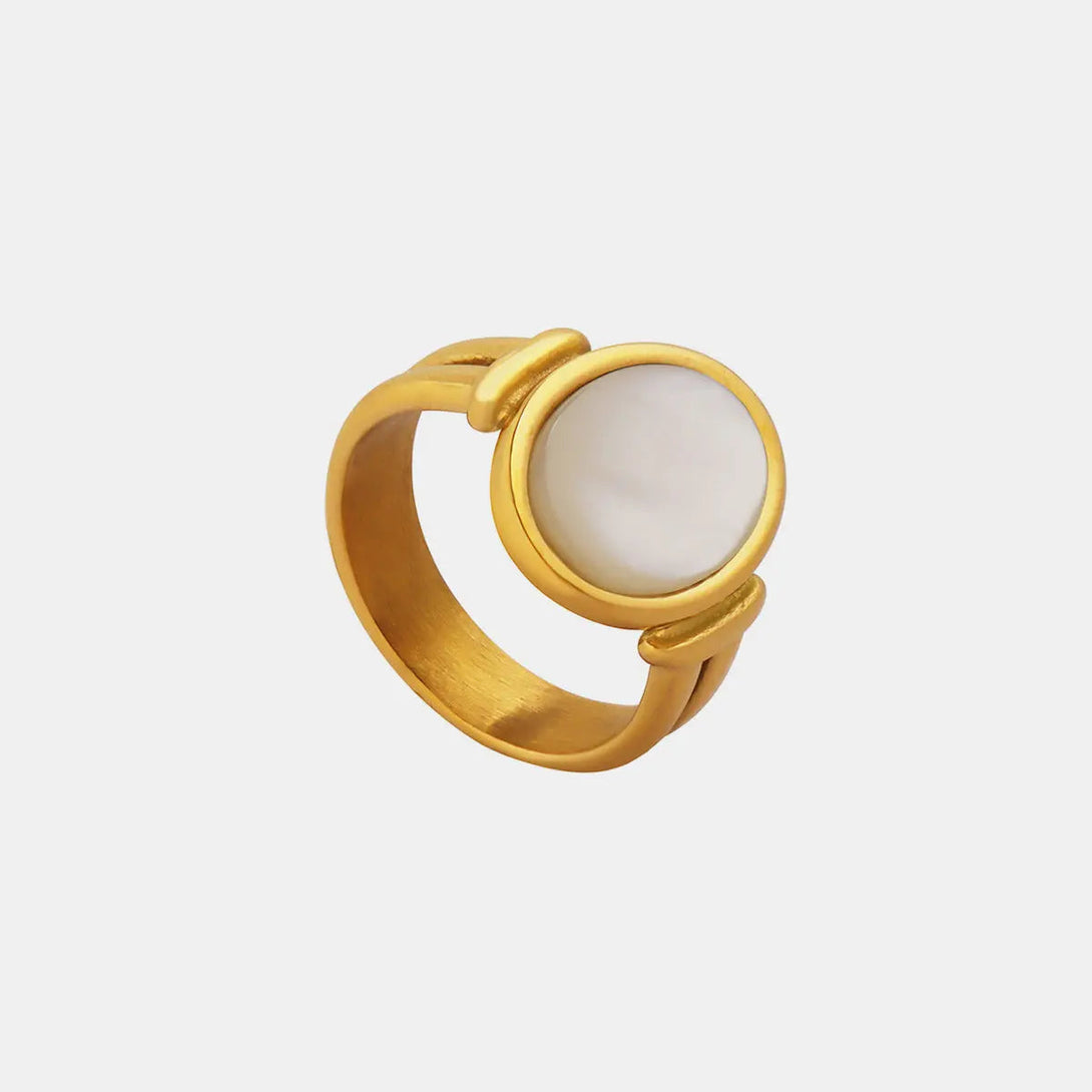 Lovcia Titanium Steel White Sea Shell Ring-Rings-Gold-6-Gold