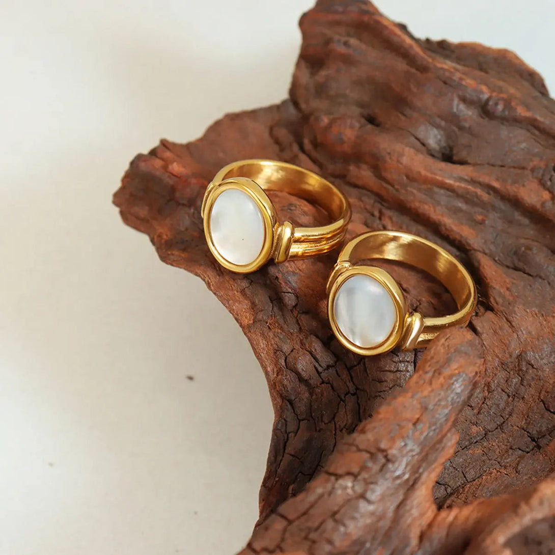 Lovcia Titanium Steel White Sea Shell Ring-Rings-Gold-6-Gold