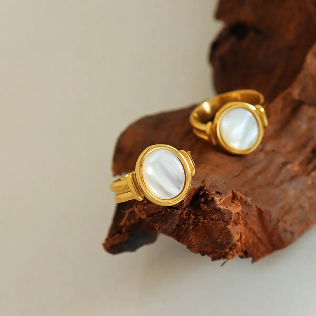 Lovcia Titanium Steel White Sea Shell Ring-Rings-Gold-6-Gold