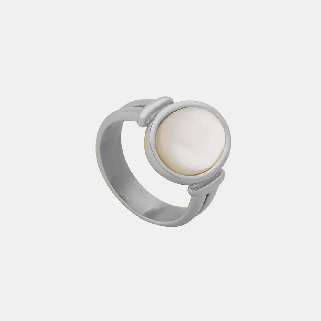 Lovcia Titanium Steel White Sea Shell Ring-Rings-Gold-6-Gold