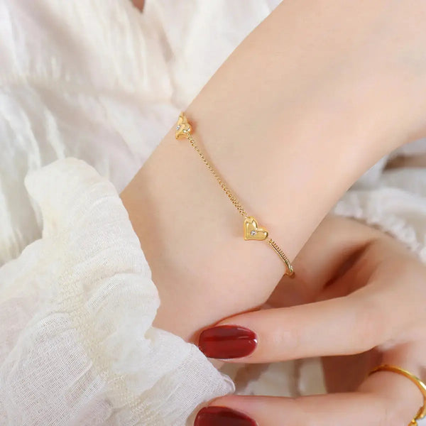 Lovcia Titanium Steel Zircon Heart Bracelet-Bracelets-Gold-One Size-Gold