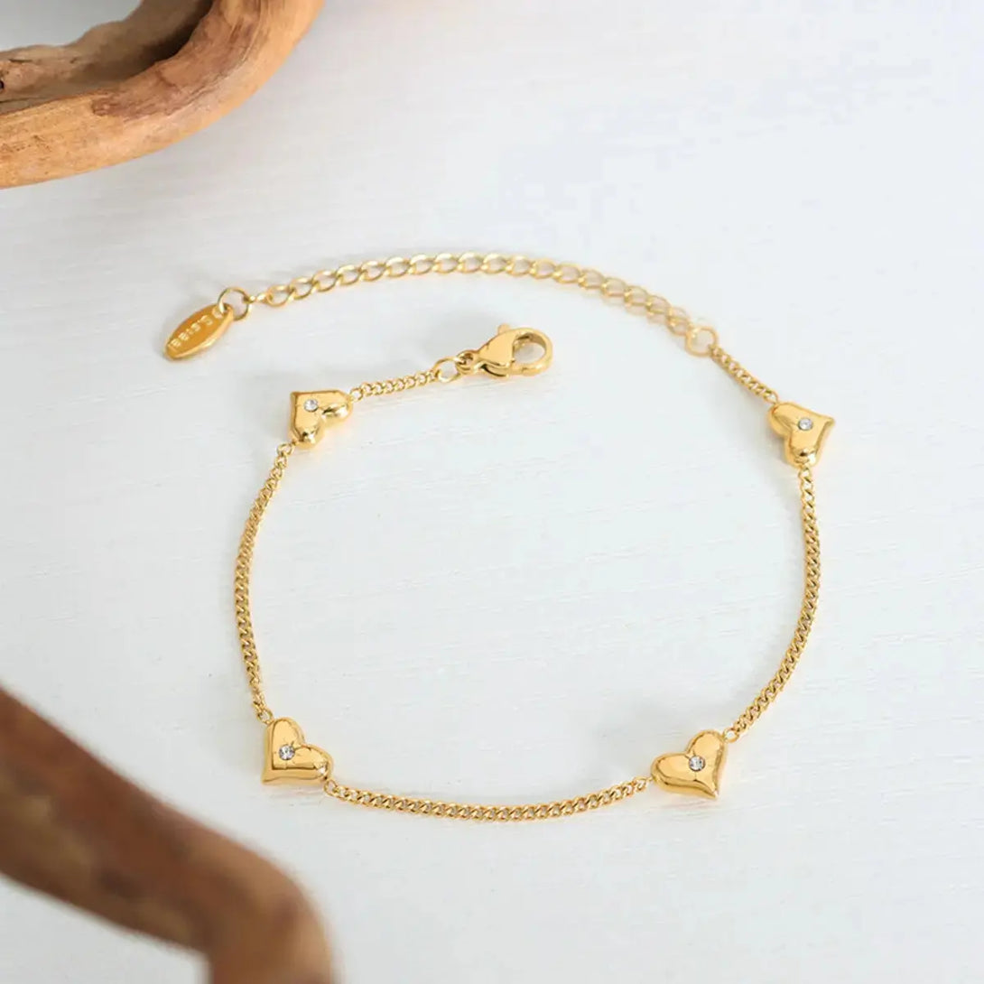 Lovcia Titanium Steel Zircon Heart Bracelet-Bracelets-Gold-One Size-Gold