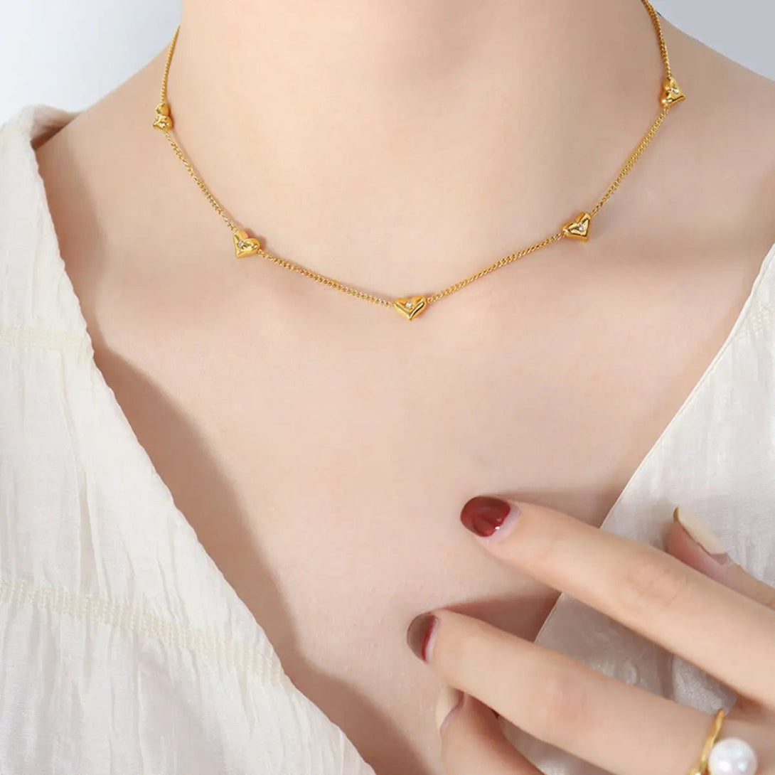 Lovcia Titanium Steel Zircon Heart Necklace-Necklaces-Gold-One Size-Gold