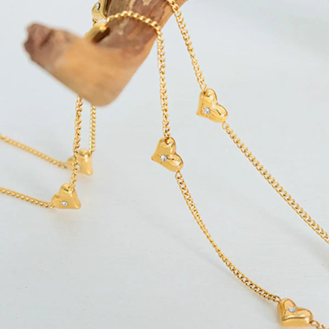 Lovcia Titanium Steel Zircon Heart Necklace-Necklaces-Gold-One Size-Gold