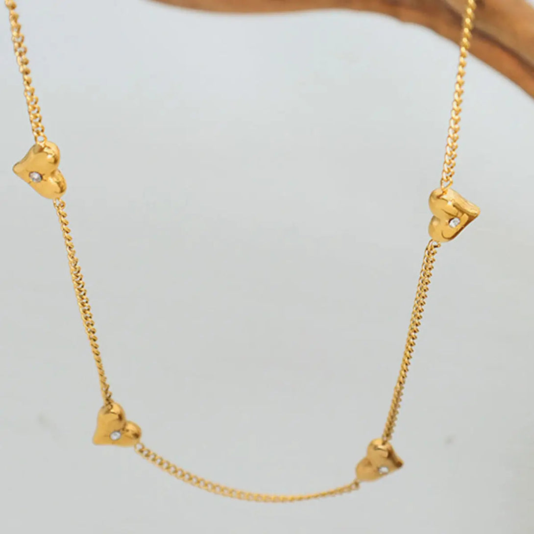 Lovcia Titanium Steel Zircon Heart Necklace-Necklaces-Gold-One Size-Gold