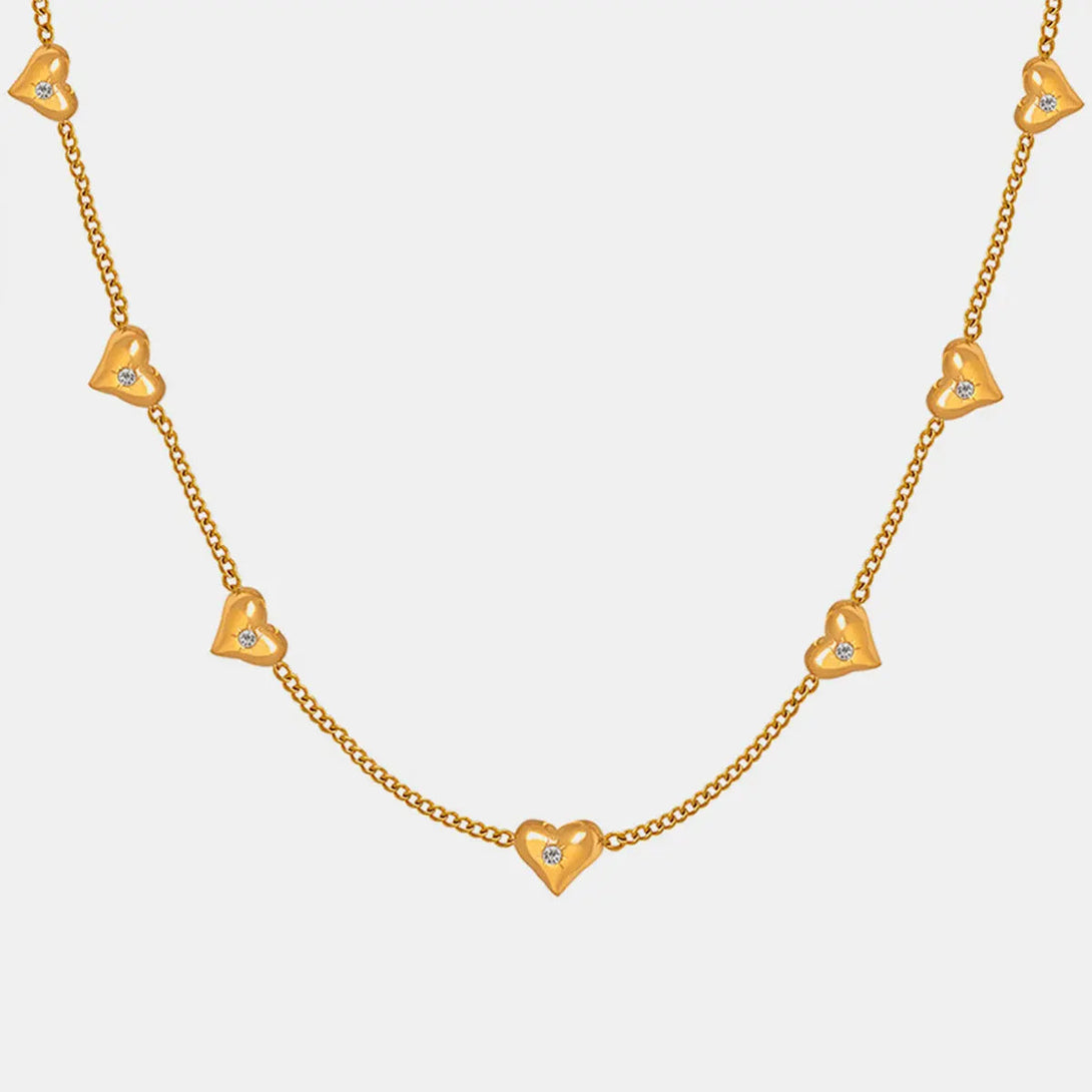 Lovcia Titanium Steel Zircon Heart Necklace-Necklaces-Gold-One Size-Gold