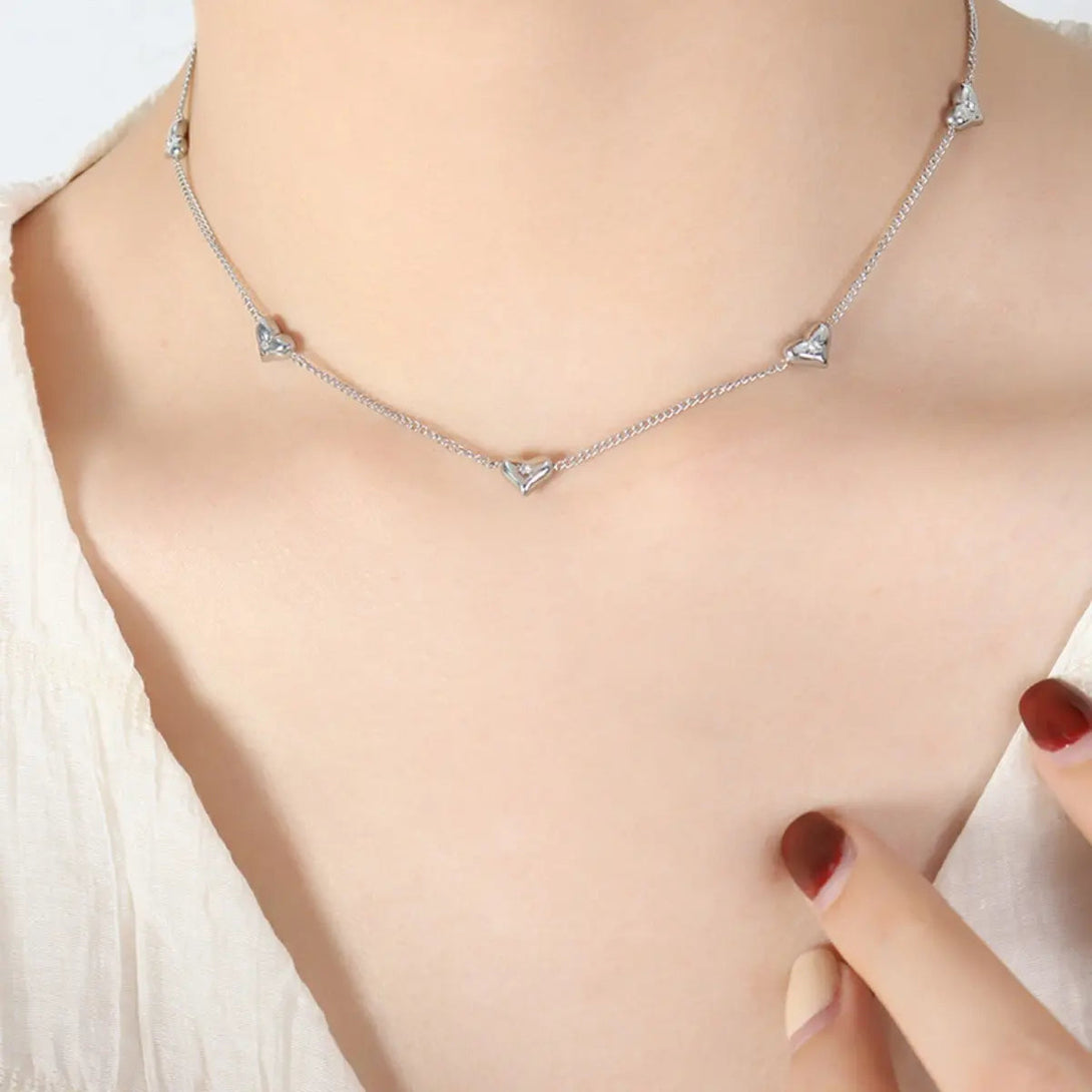 Lovcia Titanium Steel Zircon Heart Necklace-Necklaces-Silver-One Size-Silver