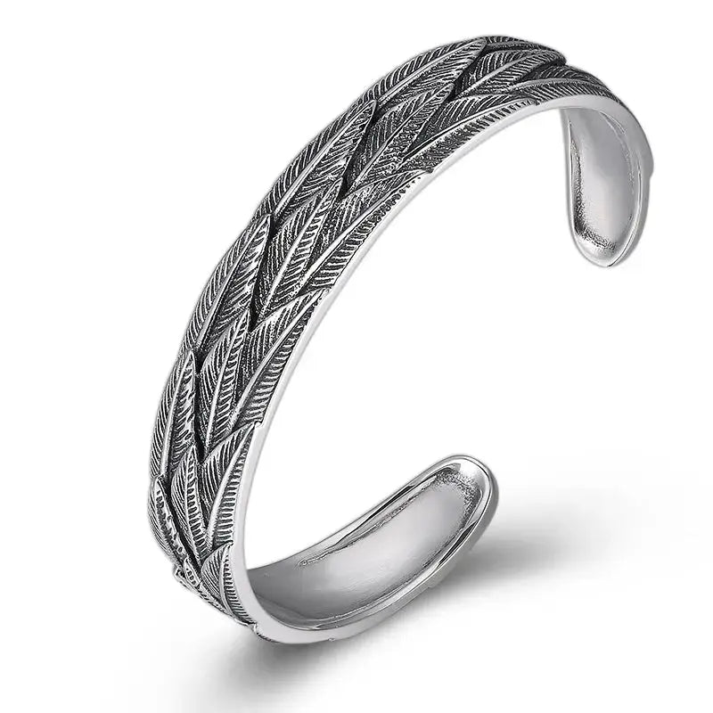 Lovcia Trendy Silver Jewellery Sterling Silver Personalized Feather Bracelet-Bracelets-Silver-Silver