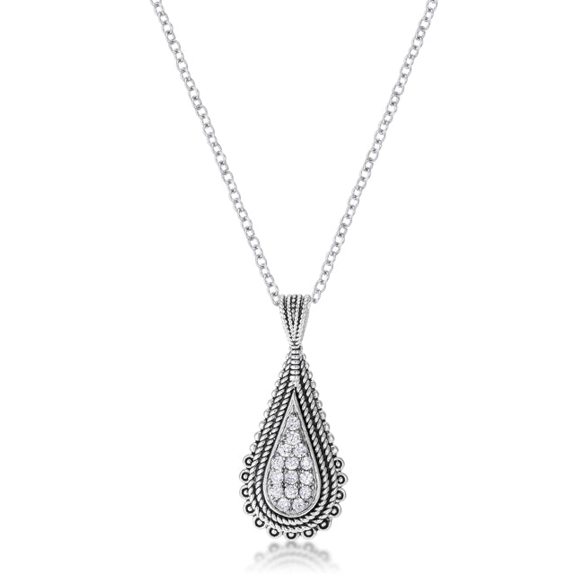 Lovcia Trendy Teardrop Rhodium-Plated Necklace with Sparkling CZ-Necklaces-