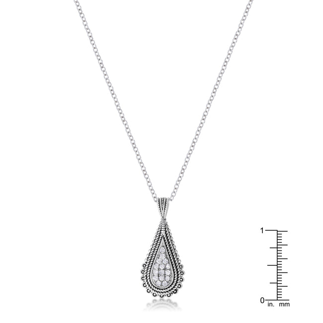 Lovcia Trendy Teardrop Rhodium-Plated Necklace with Sparkling CZ-Necklaces-