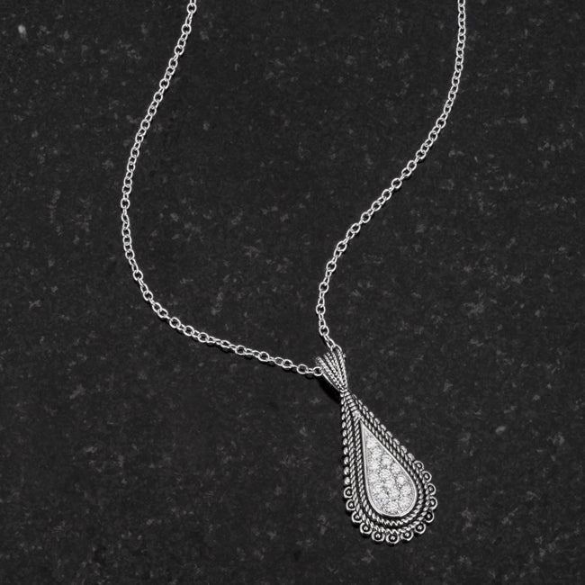 Lovcia Trendy Teardrop Rhodium-Plated Necklace with Sparkling CZ-Necklaces-